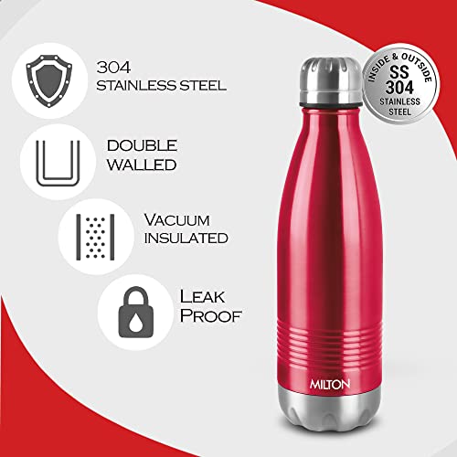 Milton Duo DLX 750 Thermosteel 24 Hours Hot and Cold Water Bottle, 1 Piece, 700 ml, Maroon | Leak Proof | Office Bottle | Gym | Home | Kitchen | Hiking | Trekking | Travel Bottle | Red