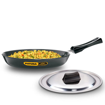 Futura 10" Hard Anodised Frying Pan with Lid, Medium, Black