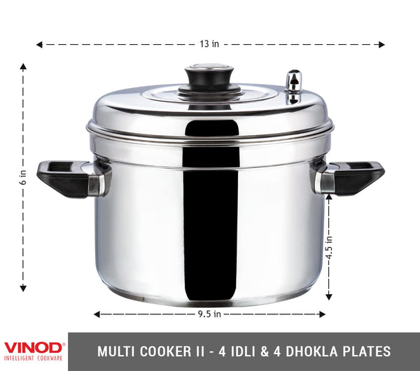 Vinod Stainless Steel Multi Cooker (4 x Idli Plates and 4x Dhokla Plates)- 4 Rack