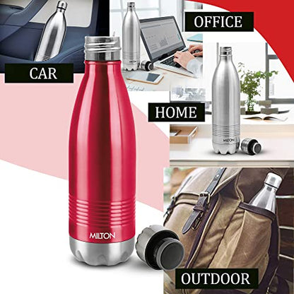 Milton Duo DLX 750 Thermosteel 24 Hours Hot and Cold Water Bottle, 1 Piece, 700 ml, Maroon | Leak Proof | Office Bottle | Gym | Home | Kitchen | Hiking | Trekking | Travel Bottle | Red