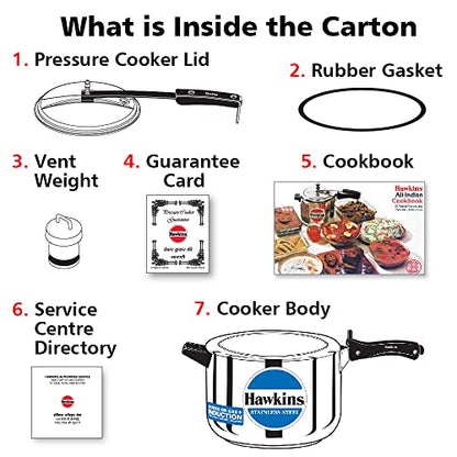 Hawkins Stainless Steel Pressure Cooker 8 Litres - Silver - induction Compatible - HSS80