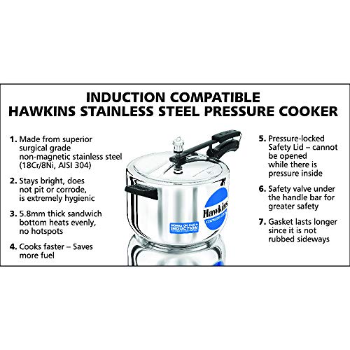 Hawkins Stainless Steel Pressure Cooker 8 Litres - Silver - induction Compatible - HSS80