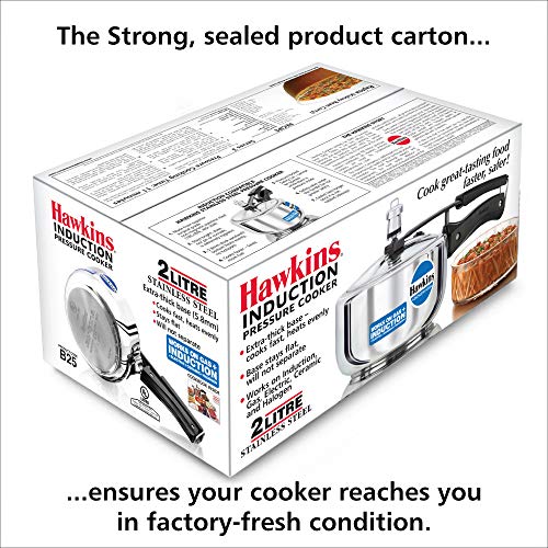 Hawkins Stainless Steel Pressure Cooker 2 Litres - Silver - Induction Compatible - HSS20