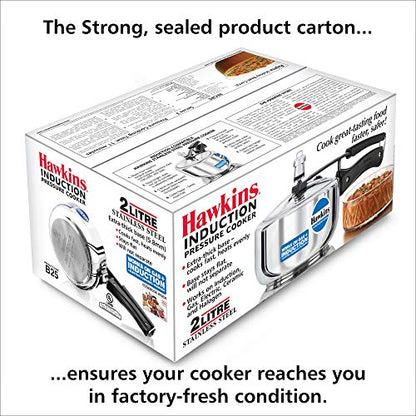 Hawkins Stainless Steel Pressure Cooker 2 Litres - Silver - Induction Compatible - HSS20