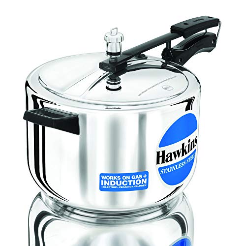 Hawkins Stainless Steel Pressure Cooker 8 Litres - Silver - induction Compatible - HSS80