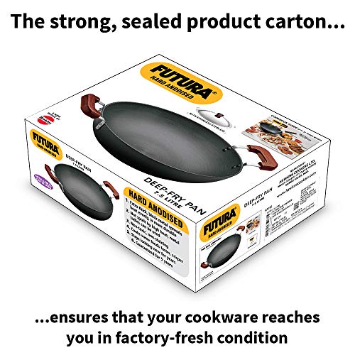Hawkins Futura 7.5 Litre Deep Fry Pan, Hard Anodised Kadai with Stainless Steel Lid, Flat Bottom Kadhai, Big Kadai, Black (AD75S)