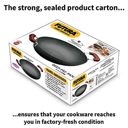 Hawkins Futura 7.5 Litre Deep Fry Pan, Hard Anodised Kadai with Stainless Steel Lid, Flat Bottom Kadhai, Big Kadai, Black (AD75S)