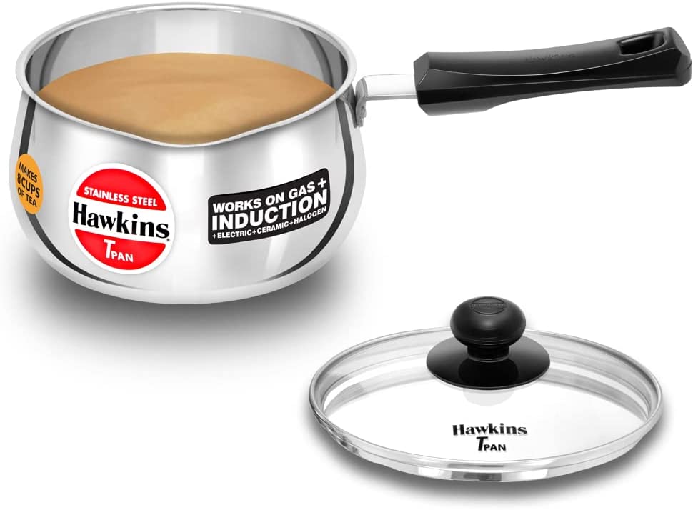 Hawkins Futura Steel Tea Pan with Glass Lid, 2.0 Litre Capactiy, Silver SST20G (Works on Gas & Induction)