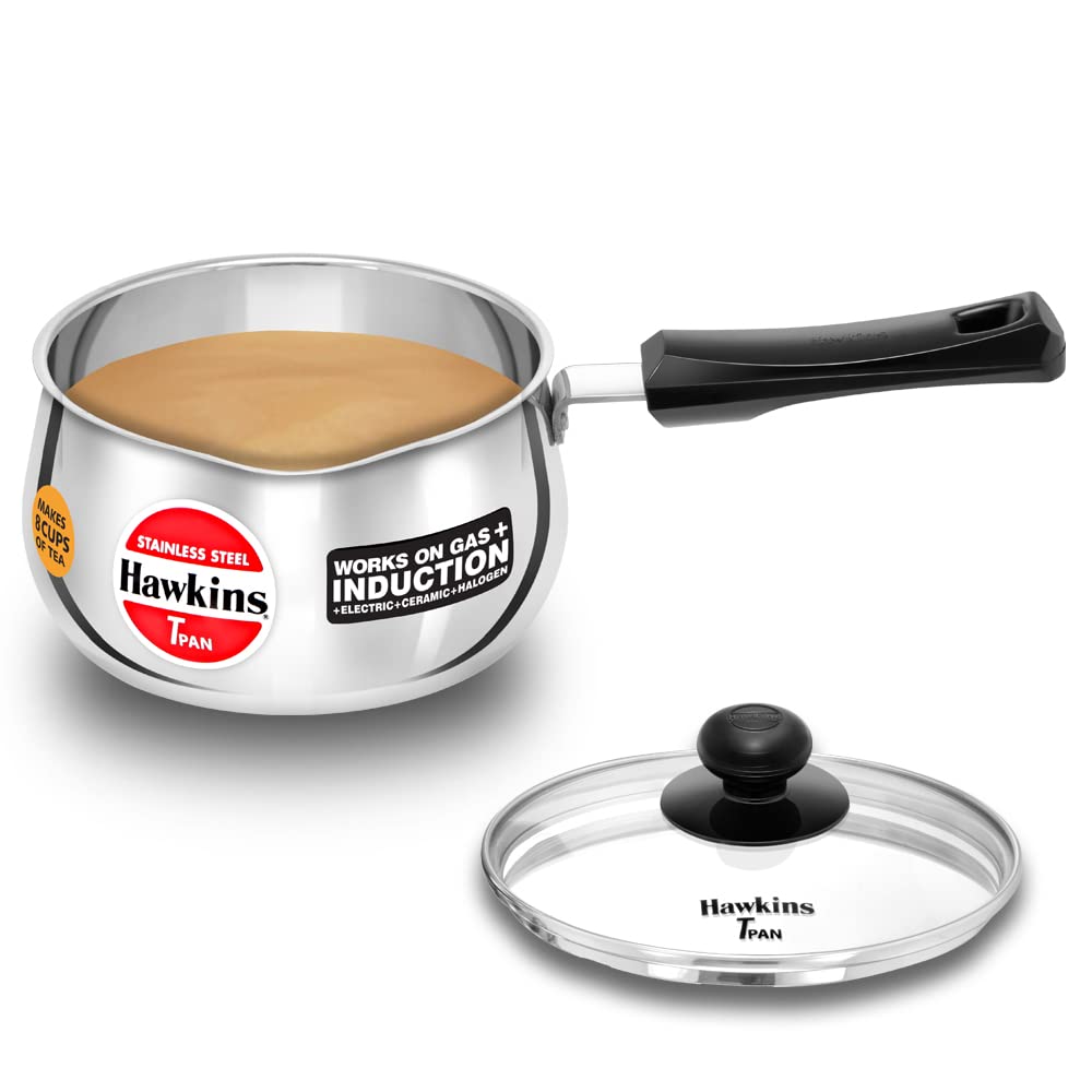 Hawkins Futura Steel Tea Pan with Glass Lid, 2.0 Litre Capactiy, Silver SST20G (Works on Gas & Induction)