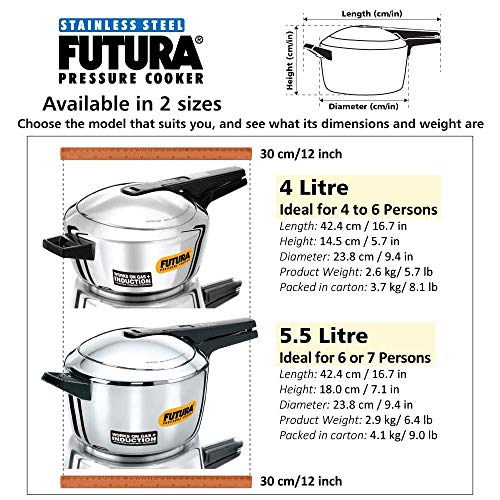 Hawkins Futura Stainless Steel 4L Inner Lid Pressure Cooker Induction compatible - FSS40