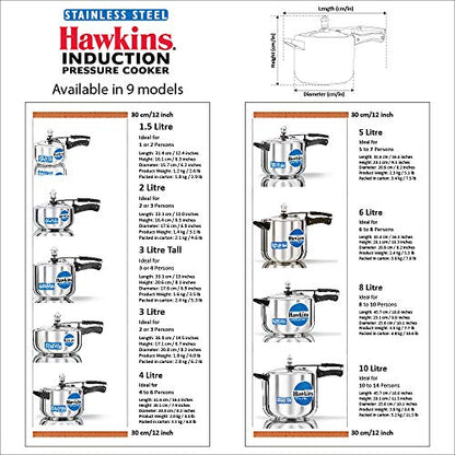 Hawkins Stainless Steel Pressure Cooker 8 Litres - Silver - induction Compatible - HSS80