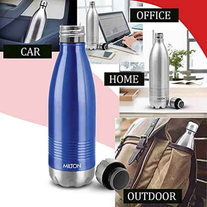 Milton Duo DLX 750 Thermosteel 24 Hours Hot and Cold Water Bottle, 1 Piece, 700 ml, Blue | Leak Proof | Office Bottle | Gym | Home | Kitchen | Hiking | Trekking | Travel Bottle