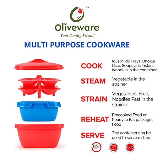 Oliveware Microwave Plastic Dhokla Idly Maker, Vegetable Steamer And Rice Cooker Set, Yellow