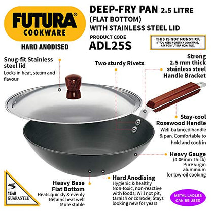 Futura Hard Anodised Deep-Fry Pan(Kadhai) with Steel Lid and Flat Bottom