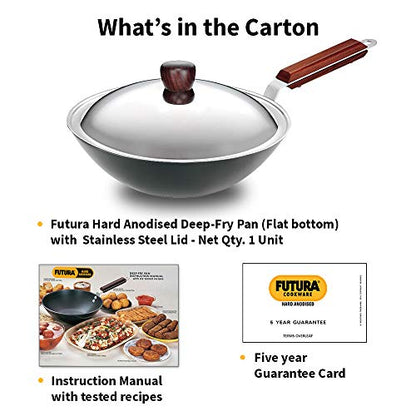 Futura Hard Anodised Deep-Fry Pan(Kadhai) with Steel Lid and Flat Bottom