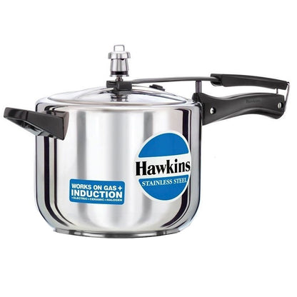 Hawkins Stainless Steel Pressure Cooker 6 Litres - Silver - Induction Compatible - HSS60