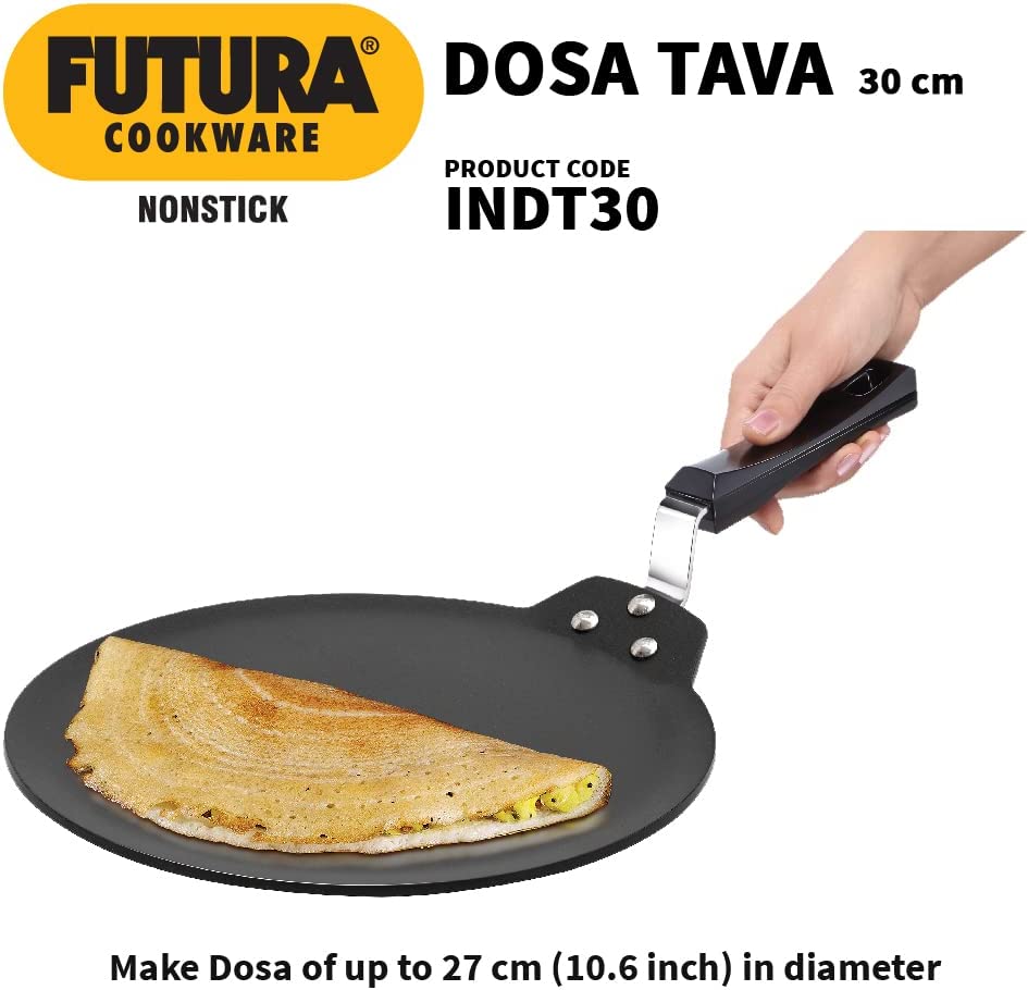 HAWKINS Futura 30 cm Dosa Tava, Nonstick Induction Dosa Tava, Black INDT30