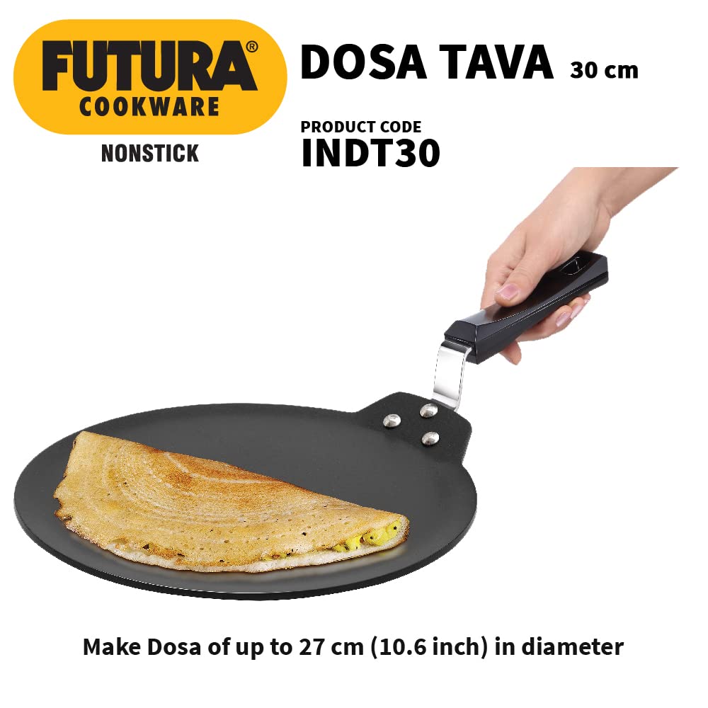 HAWKINS Futura 30 cm Dosa Tava, Nonstick Induction Dosa Tava, Black INDT30