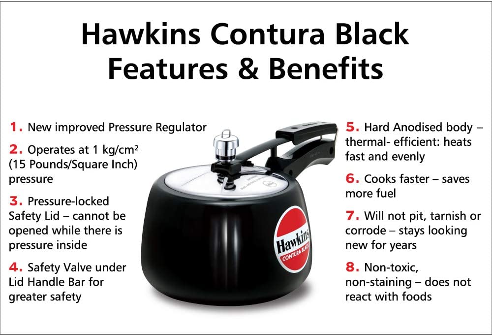 Hawkins Contura Hard Anodized Pressure Cooker 3 Litres - Black - CB30