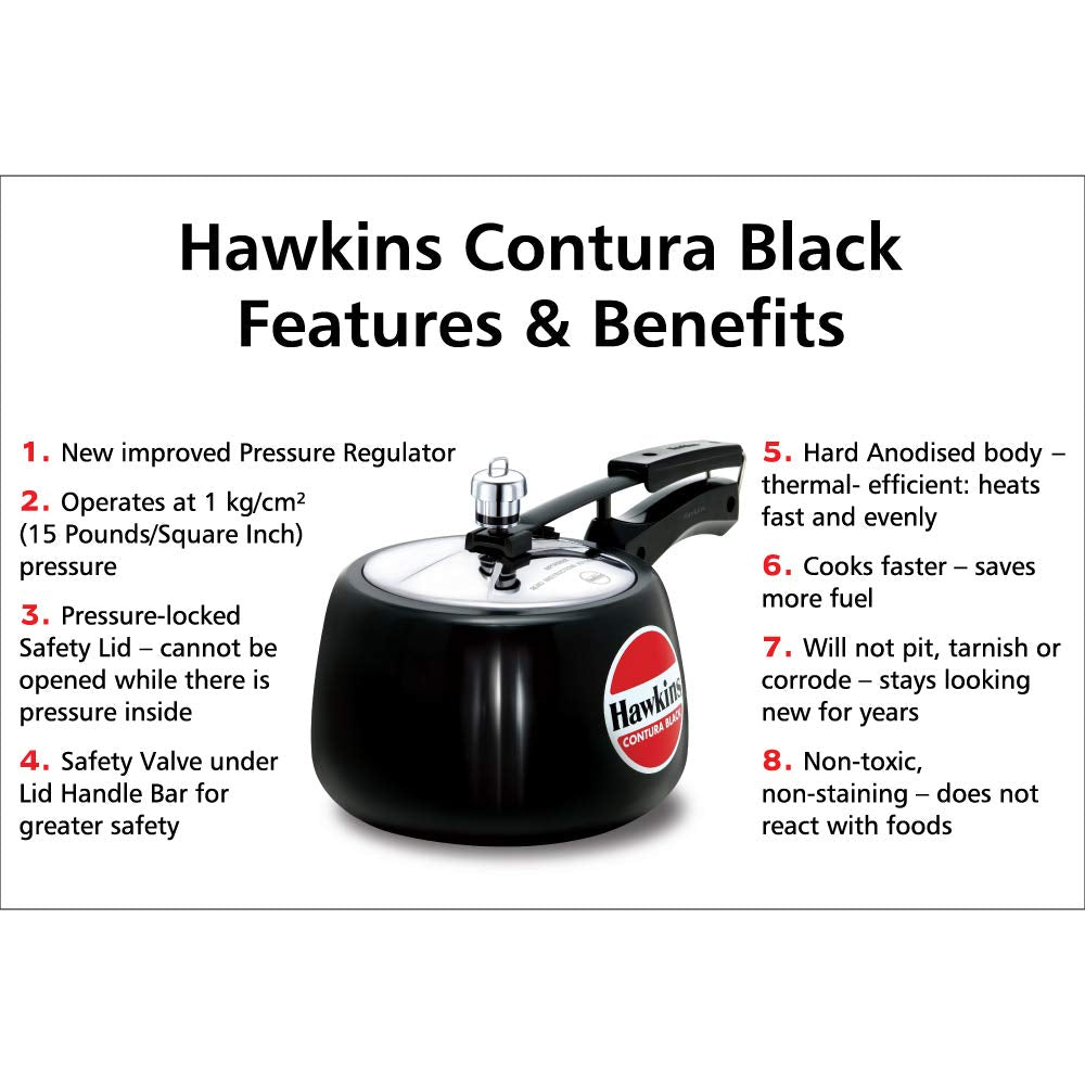Hawkins Contura Hard Anodized Pressure Cooker 3 Litres - Black - CB30