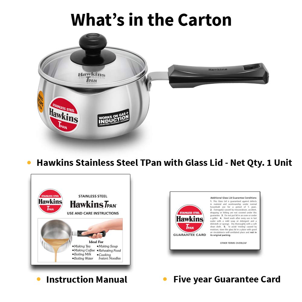 Hawkins Futura Steel Tea Pan with Glass Lid, 1.0 Litre Capactiy SST10G