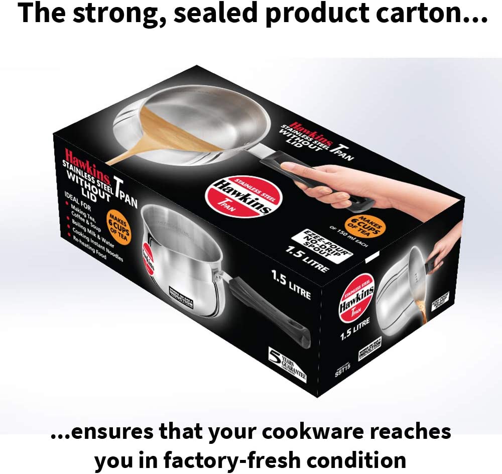 HAWKINS SST15 Stainless Steel TPan - Tea Pan - 1.5 litres - Works on Electric, Ceramic , Gas & Induction