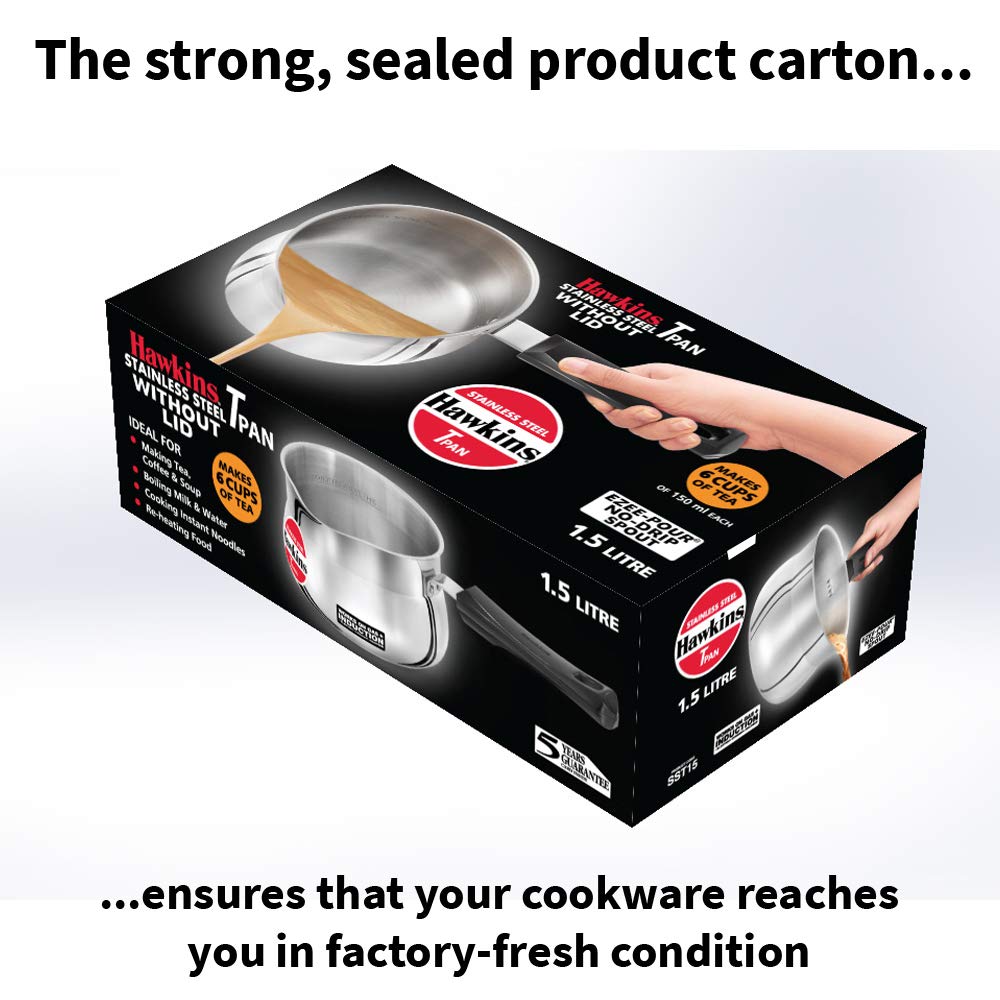HAWKINS SST15 Stainless Steel TPan - Tea Pan - 1.5 litres - Works on Electric, Ceramic , Gas & Induction