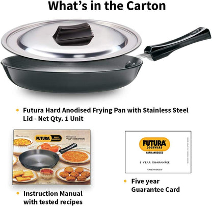 Futura 10" Hard Anodised Frying Pan with Lid, Medium, Black