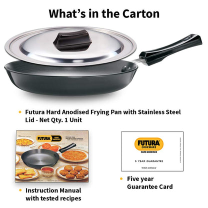 Futura 10" Hard Anodised Frying Pan with Lid, Medium, Black