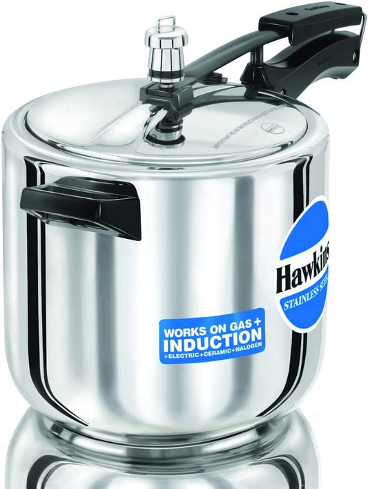 Hawkins Stainless Steel Pressure Cooker 6 Litres - Silver - Induction Compatible - HSS60
