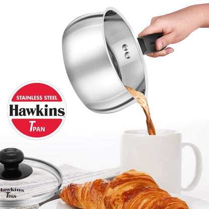 Hawkins Futura Steel Tea Pan with Glass Lid, 1.0 Litre Capactiy SST10G