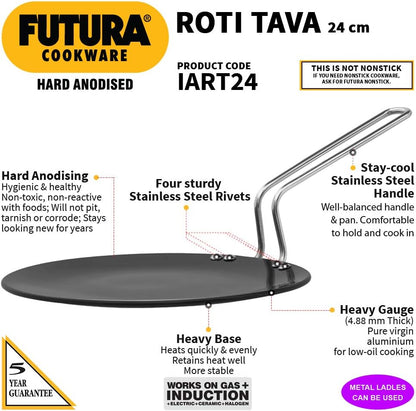 Hawkins Futura Hard Anodised Induction Roti Tava, 24 cm Diameter