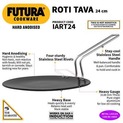 Hawkins Futura Hard Anodised Induction Roti Tava, 24 cm Diameter