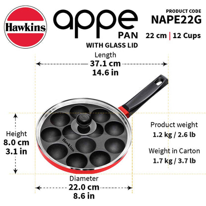 Hawkins Futura Non Stick Appe Pan with Glass Lid, 22 cm Size NAPE22G