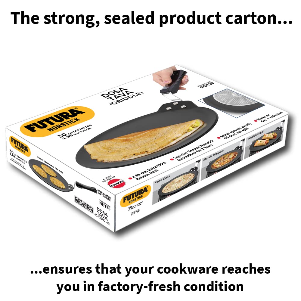 HAWKINS Futura 30 cm Dosa Tava, Nonstick Induction Dosa Tava, Black INDT30