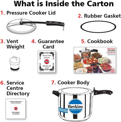 Hawkins Stainless Steel Induction Compatible Pressure Cooker, 10 Litre Capacity, Silver - HSS10
