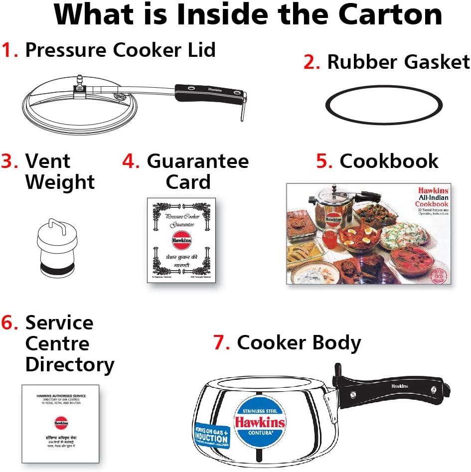 Hawkins Contura Stainless Steel Pressure Cooker, 2.0 Liter Capacity