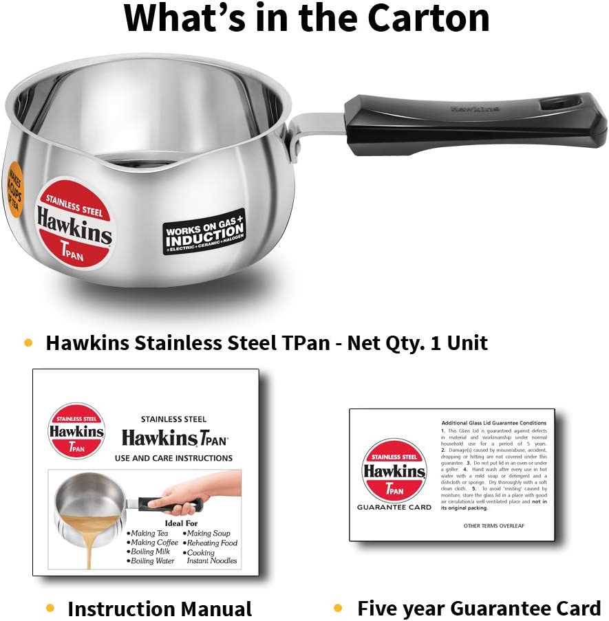 Hawkins Stainless Steel Tea Pan Tpan 1 Litre Without Lid SST10