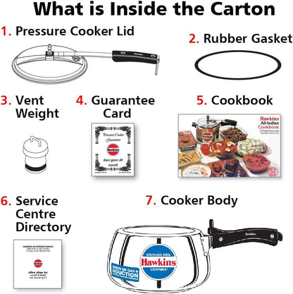 Hawkins Contura Stainless Steel Pressure Cooker, 3.0 Liter Capacity