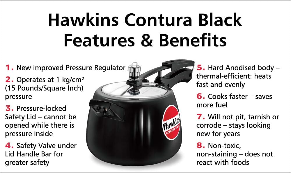 Hawkins Contura Hard Anodized Pressure Cooker, 4.0 Liter Capacity - CB40