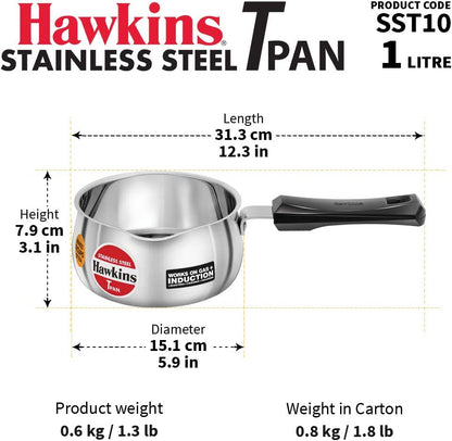 Hawkins Stainless Steel Tea Pan Tpan 1 Litre Without Lid SST10