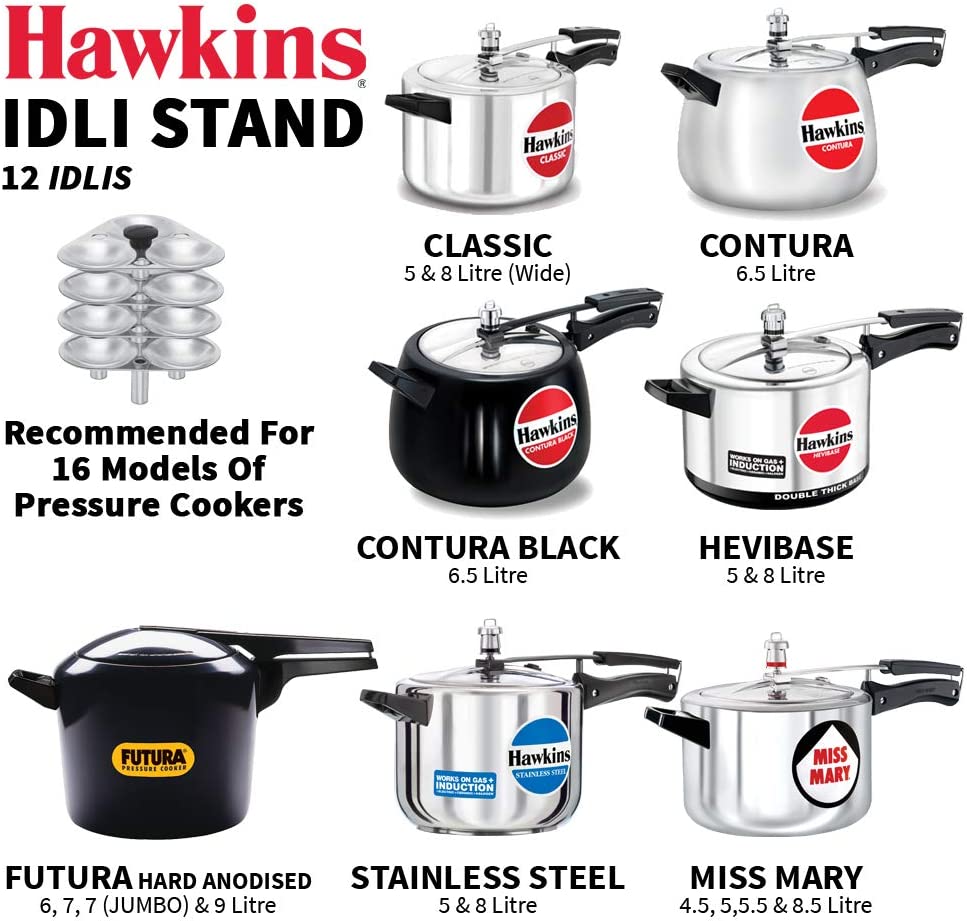 Hawkins 12 Idli Set for 5.0 Litre Pressure Cooker,Silver ID12L