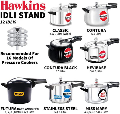 Hawkins 12 Idli Set for 5.0 Litre Pressure Cooker,Silver ID12L