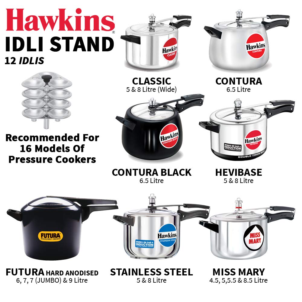 Hawkins 12 Idli Set for 5.0 Litre Pressure Cooker,Silver ID12L