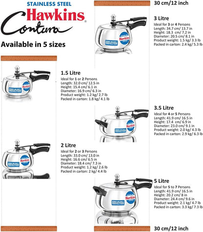 Hawkins Contura Stainless Steel Pressure Cooker, 3.0 Liter Capacity