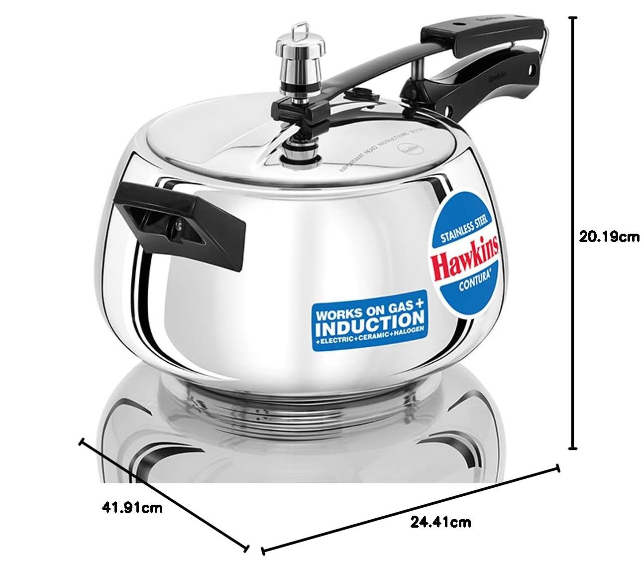 Hawkins Contura Stainless Steel Pressure Cooker, 5.0 Liter Capacity