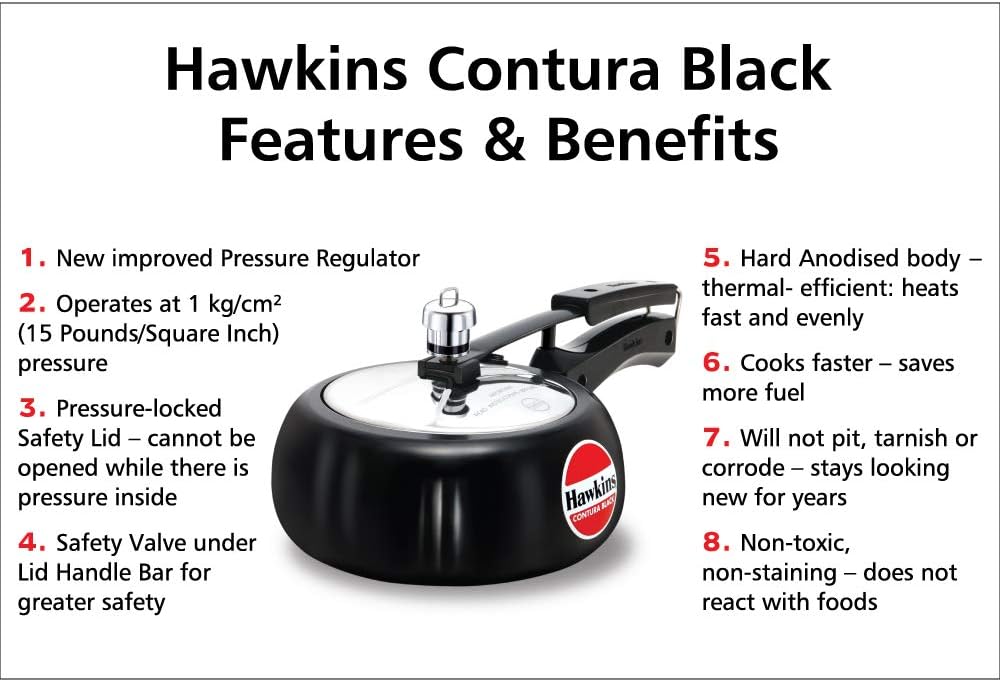Hawkins Contura Hard Anodised Pressure Cooker 2 Litres - Black - CB20