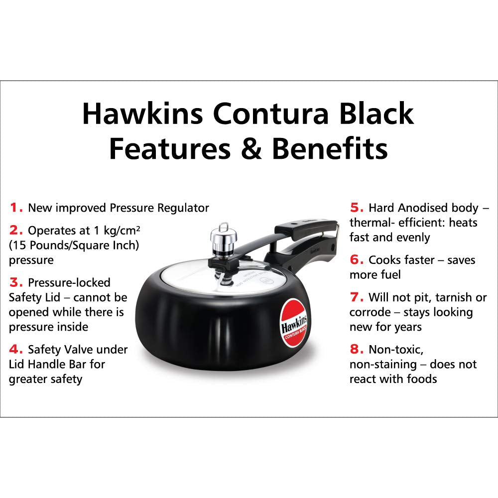 Hawkins Contura Hard Anodised Pressure Cooker 2 Litres - Black - CB20