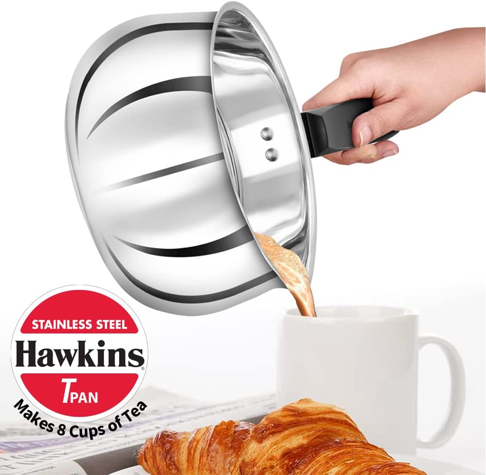 Hawkins Futura Steel Tea Pan with Glass Lid, 2.0 Litre Capactiy, Silver SST20G (Works on Gas & Induction)