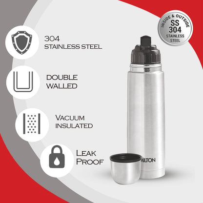 Milton Thermosteel Flip Lid Flask, Silver (750 ML)